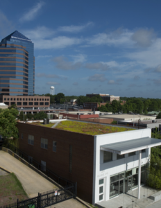 Completed in February 2013, the 2,343-square-foot Xero Flor green roof atop The Republik Building is the first green roof installed on a building in Durham’s downtown historic district.