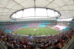 Fonte Nova Stadium's oval-shape roof design will provide cover for 50,000 spectators during each of the six games it hosts during the tournament.