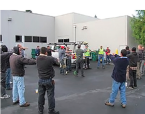 Employees in the field perform a “Stretch and Flex” activity every morning, led by the foreman, to help prevent injuries. 
