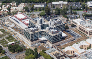 This aerial photo shows the new Stanford Hospital, which is currently under construction. When completed in 2018, the complex will showcase 16 different roofing systems on 12 different elevations. Photo: Stanford Health Center.