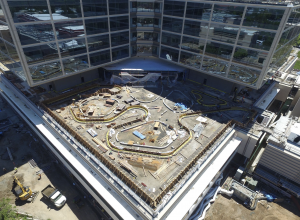 The new hospital features green roofs on the main hospital, central plant and parking structure. The garden roof section on level three of the main hospital building is shown here. Photo: Stanford Health Center.
