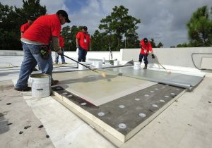 A TPO membrane roof system was installed over high-density polyiso cover board. 