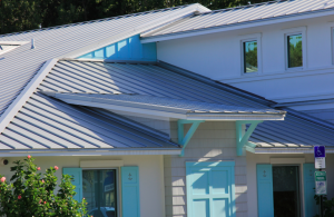 The standing seam metal roof was installed after the building envelope 