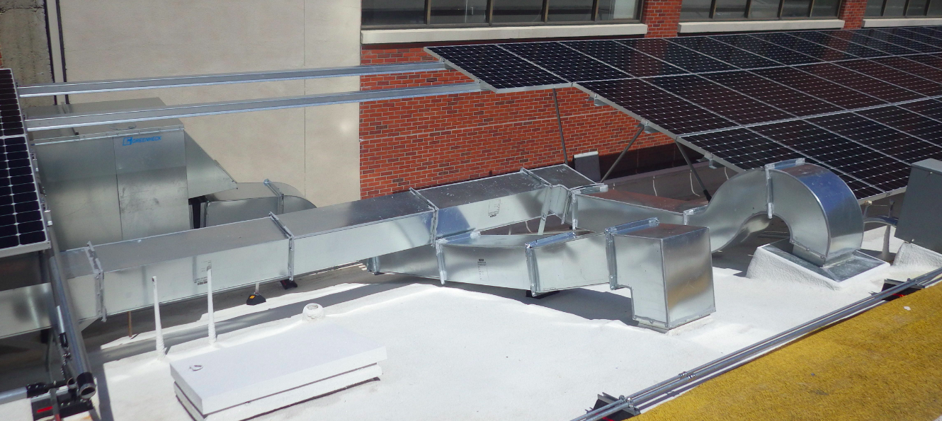 Silverback Solar's engineering department was able to utilize as much roof space as possible for solar panels by elevating them above HVAC equipment with the Silverback Solar racking system.