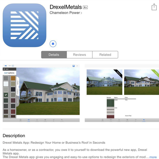 The Drexel Metals App provides those selecting a Drexel Metals roof the ability to see what their property will look like prior to making the investment in the company’s metal roof system.
