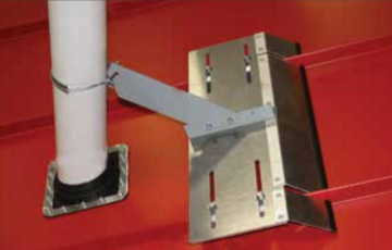 The SS Ventsaver is an adjustable-fit mounting plate that secures to seams with four non-penetrating RCT seam clamps.