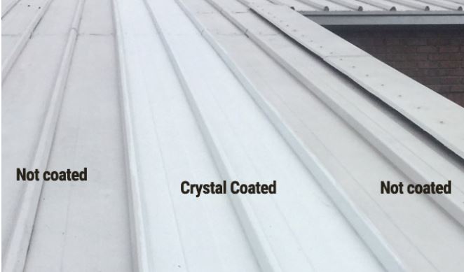 Crystal roof coating applied to a section of the school roof remained clean.