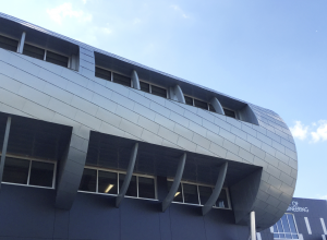 Zinc was chosen to clad the façade of this unique structure.