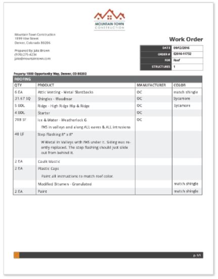 The Work Order tool offers templates that can be customized.