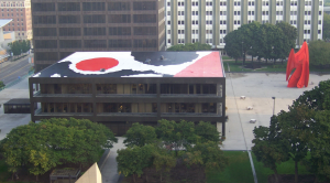 Great Lakes Systems, Jenison, Mich., was challenged to recreate the Calder mural on a new EPDM roof after tearing off the modified bitumen roof on which the mural was originally painted.