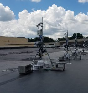 Equipment tripods are set up to hold air temperature and EMT temperature sensors. 