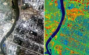 An infrared scan of Sacramento, Calif., shows the range of surface temperatures in the area. Source: Lawrence Berkeley National Laboratories.