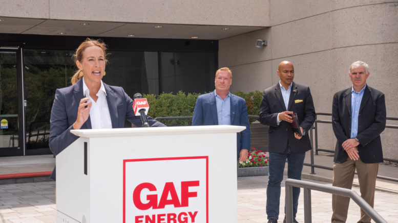 U.S. Rep. Mikie Sherrill (NJ-11) toured the facilities of GAF to highlight their ground-breaking work and discuss the RAISE the Roof Act.
