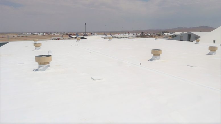 Universal Coatings Inc. with supplier General Coatings Manufacturing Corp was the winner in the category Roof SPF Over 40,000 Square Feet for work on the SoCal Logistics Airport Boeing Hangar roof replacement project.